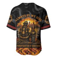 Firefighter German Shepherd Dad Baseball Jersey Vintage Fire Flames Sunset City Skyline - Always By My Side
