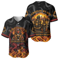 Firefighter German Shepherd Dad Baseball Jersey Vintage Fire Flames Sunset City Skyline - Always By My Side