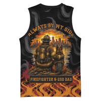 Firefighter German Shepherd Dad Basketball Jersey Vintage Fire Flames Sunset City Skyline - Always By My Side