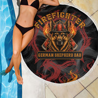 Firefighter German Shepherd Dad Beach Blanket Vintage Fire Flames Sunset City Skyline - Always By My Side