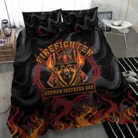Firefighter German Shepherd Dad Bedding Set Vintage Fire Flames Sunset City Skyline - Always By My Side