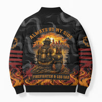 Firefighter German Shepherd Dad Bomber Puffer Jacket Vintage Fire Flames Sunset City Skyline - Always By My Side