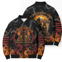 Firefighter German Shepherd Dad Bomber Puffer Jacket Vintage Fire Flames Sunset City Skyline - Always By My Side