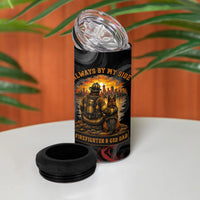 Firefighter German Shepherd Dad 4 in 1 Can Cooler Tumbler Vintage Fire Flames Sunset City Skyline - Always By My Side