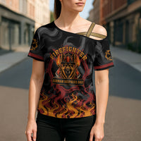 Firefighter German Shepherd Dad Cross Shoulder Shirt Vintage Fire Flames Sunset City Skyline - Always By My Side