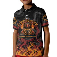 Firefighter German Shepherd Dad Kid Polo Shirt Vintage Fire Flames Sunset City Skyline - Always By My Side