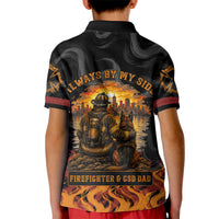 Firefighter German Shepherd Dad Kid Polo Shirt Vintage Fire Flames Sunset City Skyline - Always By My Side