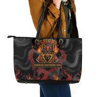 Firefighter German Shepherd Dad Leather Tote Bag Vintage Fire Flames Sunset City Skyline - Always By My Side