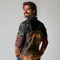 Firefighter German Shepherd Dad Long Sleeve Polo Shirt Vintage Fire Flames Sunset City Skyline - Always By My Side