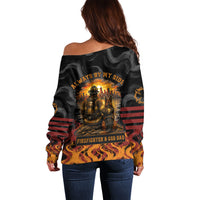 Firefighter German Shepherd Dad Off Shoulder Sweater Vintage Fire Flames Sunset City Skyline - Always By My Side