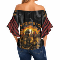Firefighter German Shepherd Dad Off Shoulder Wrap Waist Top Vintage Fire Flames Sunset City Skyline - Always By My Side