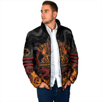 Firefighter German Shepherd Dad Padded Jacket Vintage Fire Flames Sunset City Skyline - Always By My Side