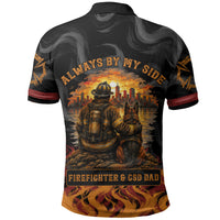 Firefighter German Shepherd Dad Polo Shirt Vintage Fire Flames Sunset City Skyline - Always By My Side