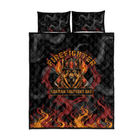 Firefighter German Shepherd Dad Quilt Bed Set Vintage Fire Flames Sunset City Skyline - Always By My Side