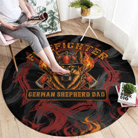 Firefighter German Shepherd Dad Round Carpet Vintage Fire Flames Sunset City Skyline - Always By My Side