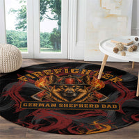 Firefighter German Shepherd Dad Round Carpet Vintage Fire Flames Sunset City Skyline - Always By My Side