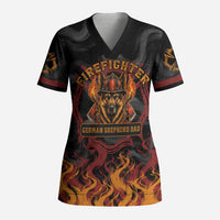 Firefighter German Shepherd Dad Scrub Top Vintage Fire Flames Sunset City Skyline - Always By My Side