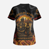 Firefighter German Shepherd Dad Scrub Top Vintage Fire Flames Sunset City Skyline - Always By My Side