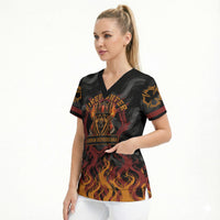 Firefighter German Shepherd Dad Scrub Top Vintage Fire Flames Sunset City Skyline - Always By My Side