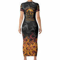 Firefighter German Shepherd Dad Short Sleeve Bodycon Dress Vintage Fire Flames Sunset City Skyline - Always By My Side