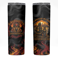 Firefighter German Shepherd Dad Skinny Tumbler Vintage Fire Flames Sunset City Skyline - Always By My Side