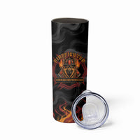 Firefighter German Shepherd Dad Skinny Tumbler Vintage Fire Flames Sunset City Skyline - Always By My Side