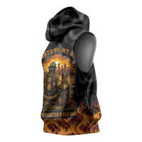 Firefighter German Shepherd Dad Sleeveless Hoodie Vintage Fire Flames Sunset City Skyline - Always By My Side