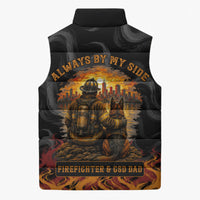 Firefighter German Shepherd Dad Sleeveless Puffer Jacket Vintage Fire Flames Sunset City Skyline - Always By My Side