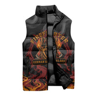 Firefighter German Shepherd Dad Sleeveless Puffer Jacket Vintage Fire Flames Sunset City Skyline - Always By My Side