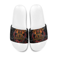 Firefighter German Shepherd Dad Slide Sandals Vintage Fire Flames Sunset City Skyline - Always By My Side