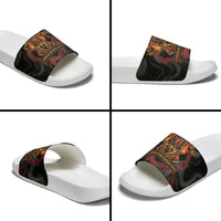 Firefighter German Shepherd Dad Slide Sandals Vintage Fire Flames Sunset City Skyline - Always By My Side