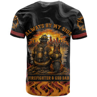 Firefighter German Shepherd Dad T Shirt Vintage Fire Flames Sunset City Skyline - Always By My Side