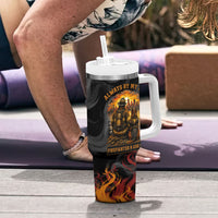 Firefighter German Shepherd Dad Tumbler With Handle Vintage Fire Flames Sunset City Skyline - Always By My Side