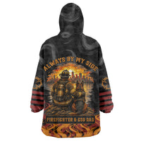 Firefighter German Shepherd Dad Wearable Blanket Hoodie Vintage Fire Flames Sunset City Skyline - Always By My Side