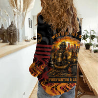 Firefighter German Shepherd Dad Women Casual Shirt Vintage Fire Flames Sunset City Skyline - Always By My Side
