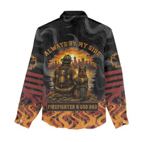 Firefighter German Shepherd Dad Women Casual Shirt Vintage Fire Flames Sunset City Skyline - Always By My Side