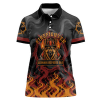 Firefighter German Shepherd Dad Women Polo Shirt Vintage Fire Flames Sunset City Skyline - Always By My Side