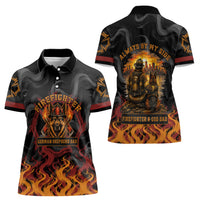 Firefighter German Shepherd Dad Women Polo Shirt Vintage Fire Flames Sunset City Skyline - Always By My Side