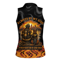 Firefighter German Shepherd Dad Women Sleeveless Polo Shirt Vintage Fire Flames Sunset City Skyline - Always By My Side