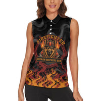 Firefighter German Shepherd Dad Women Sleeveless Polo Shirt Vintage Fire Flames Sunset City Skyline - Always By My Side