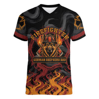 Firefighter German Shepherd Dad Women V-Neck T-Shirt Vintage Fire Flames Sunset City Skyline - Always By My Side