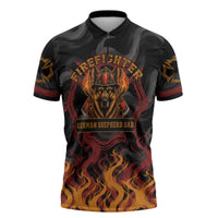 Firefighter German Shepherd Dad Zipper Polo Shirt Vintage Fire Flames Sunset City Skyline - Always By My Side