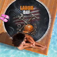 Labor Day Beach Blanket Strong Hands Build Nations Patriotic Grunge Tools