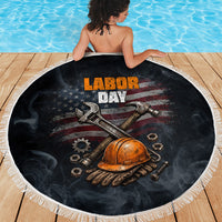 Labor Day Beach Blanket Strong Hands Build Nations Patriotic Grunge Tools