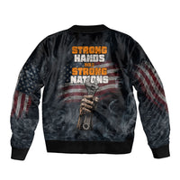 Labor Day Bomber Jacket Strong Hands Build Nations Patriotic Grunge Tools