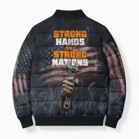 Labor Day Bomber Puffer Jacket Strong Hands Build Nations Patriotic Grunge Tools