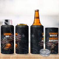 Labor Day 4 in 1 Can Cooler Tumbler Strong Hands Build Nations Patriotic Grunge Tools