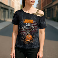 Labor Day Cross Shoulder Shirt Strong Hands Build Nations Patriotic Grunge Tools