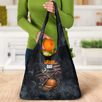 Labor Day Grocery Bag Strong Hands Build Nations Patriotic Grunge Tools