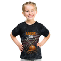 Labor Day Kid T Shirt Strong Hands Build Nations Patriotic Grunge Tools